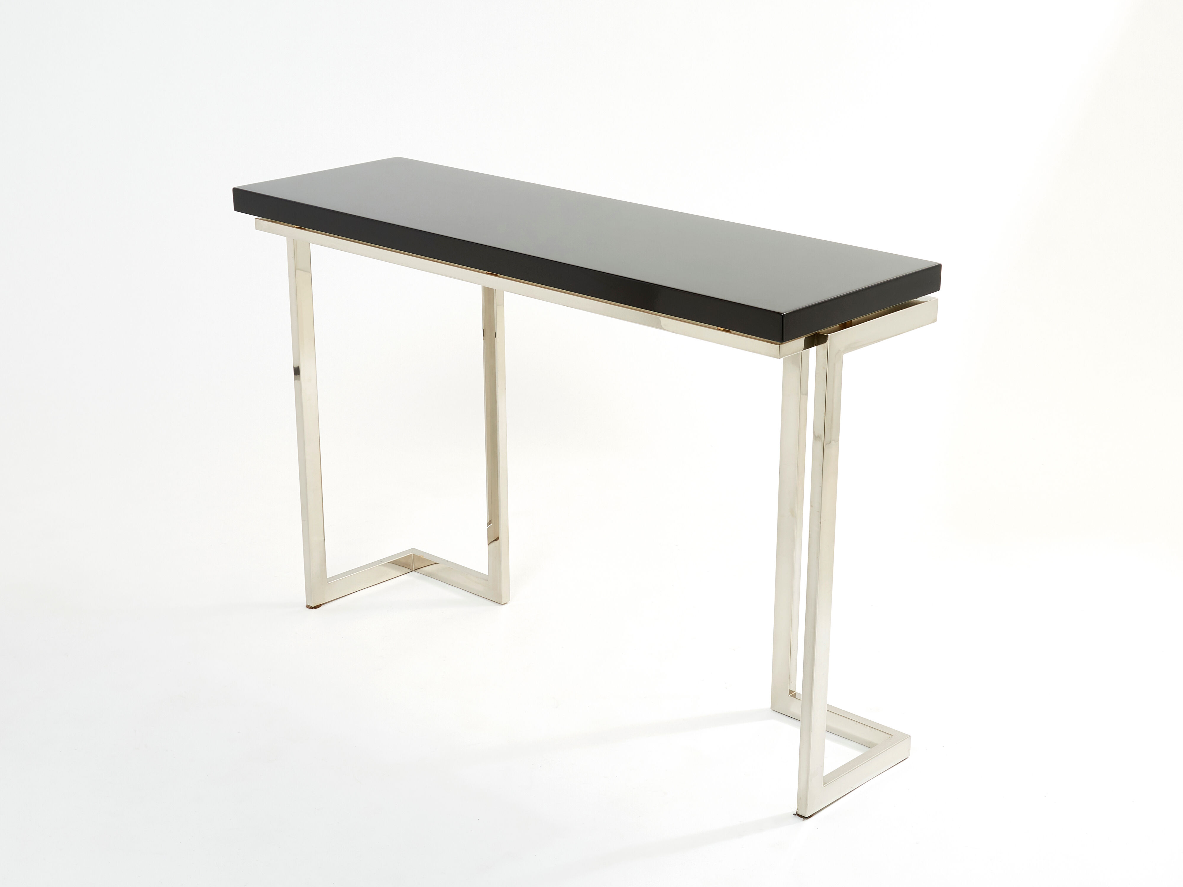 Console laquée noire et chrome Guy Lefevre pour Maison Jansen 1970
