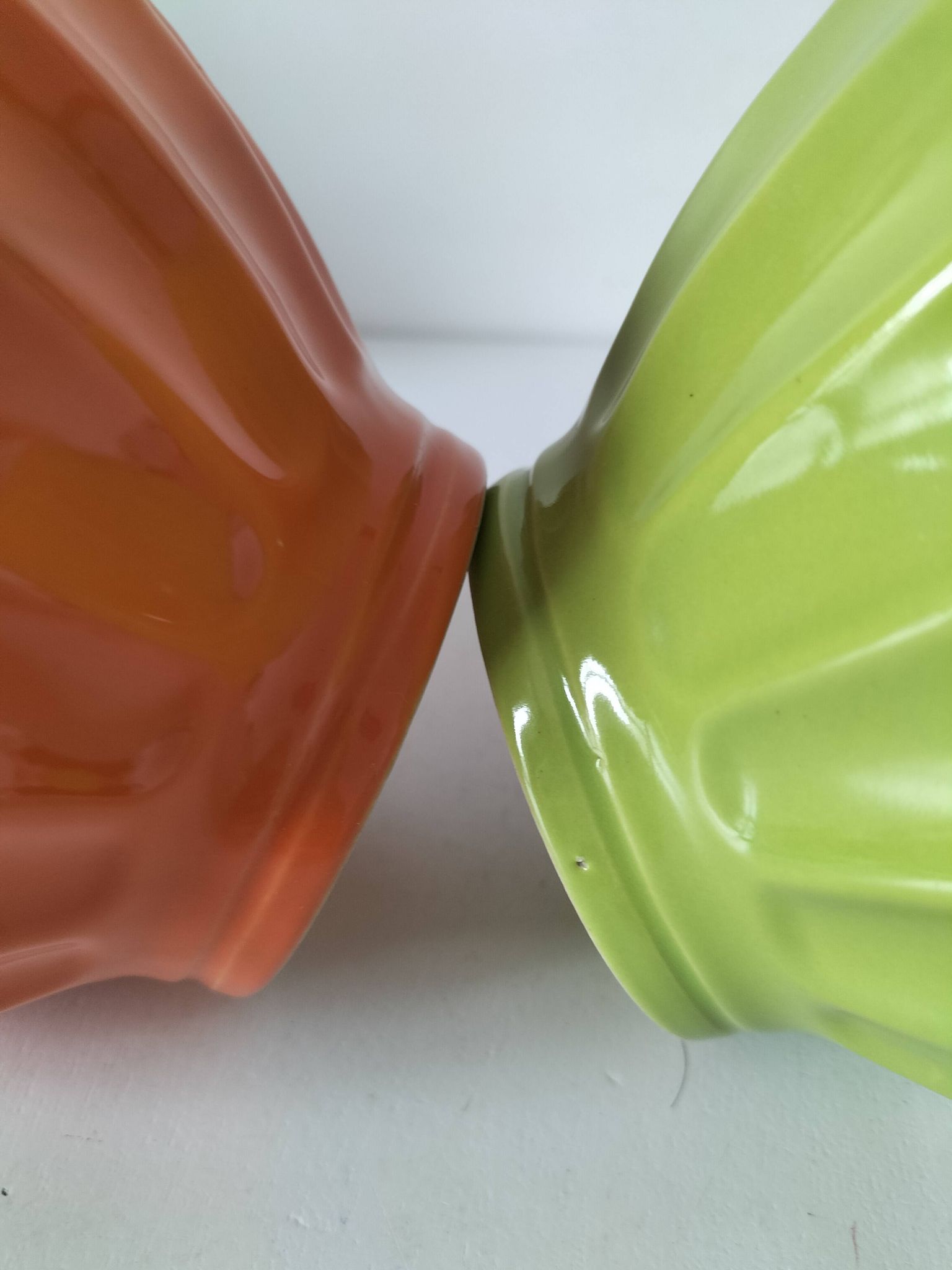 2 large vintage farm bowls in lime green and orange