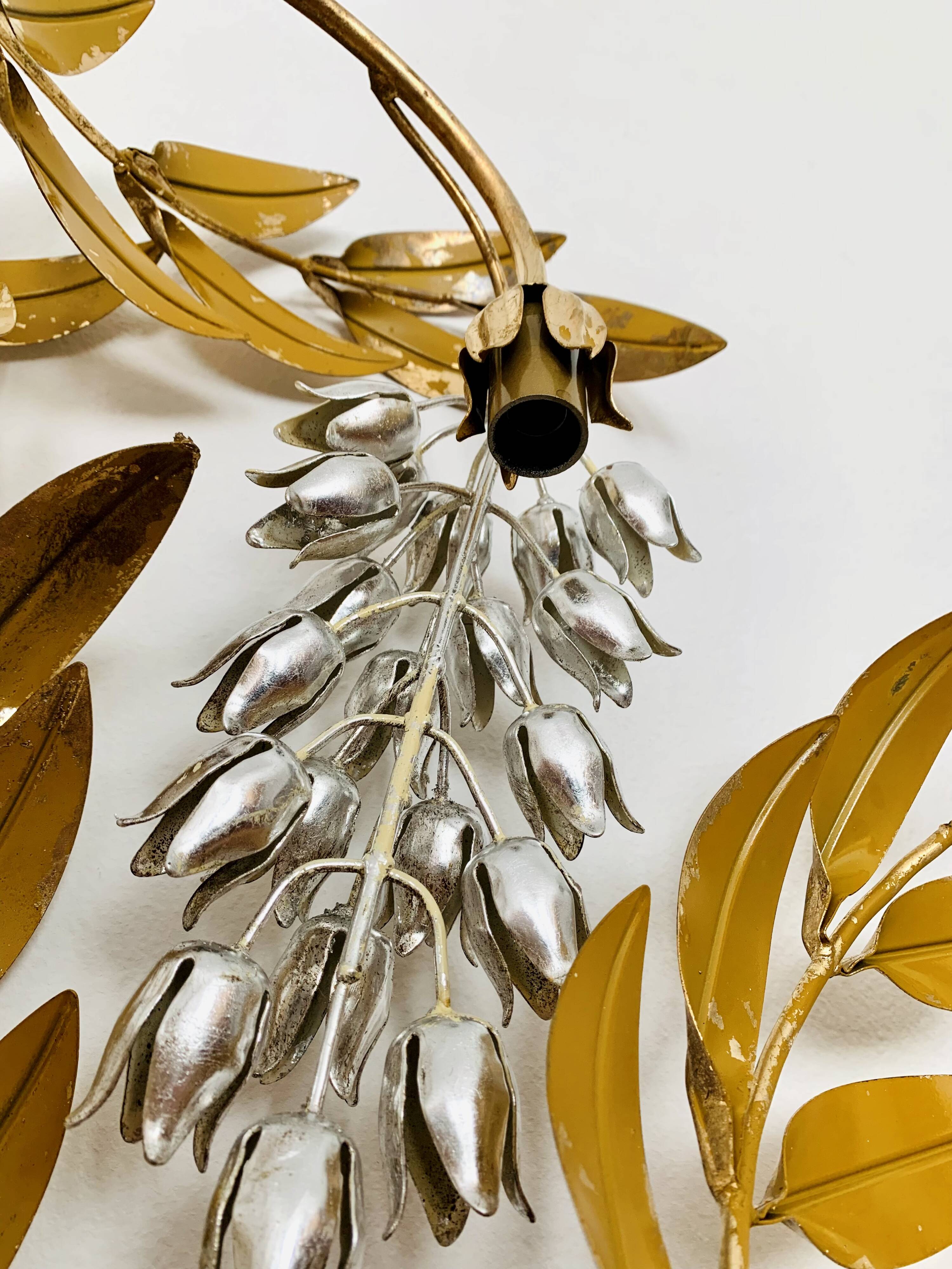 Large Hollywood Regency Palm Leaf Wall Lamp by Hans Kögl