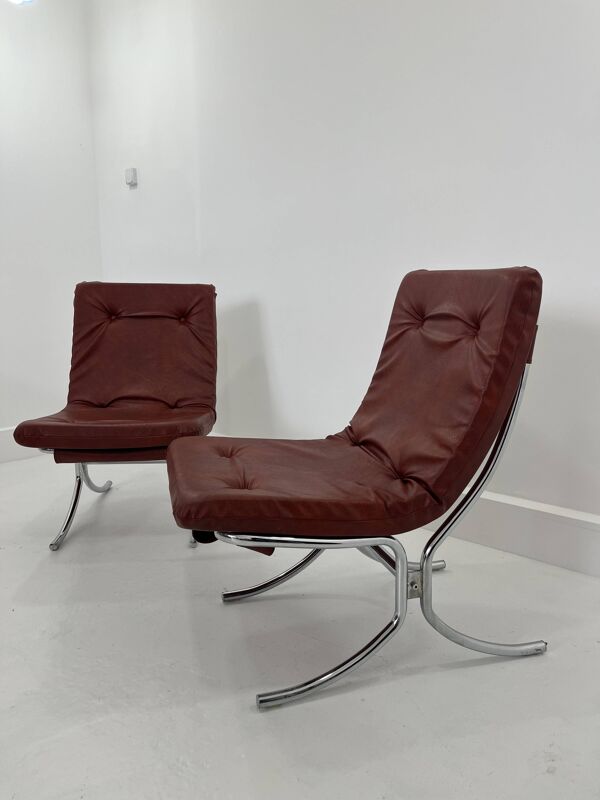 Ensemble de fauteuils vintage en chrome et vinyle, années 1970