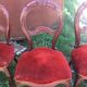 lot of 4 chairs Castle Chippendale, Louis XV late 1800s red velvet