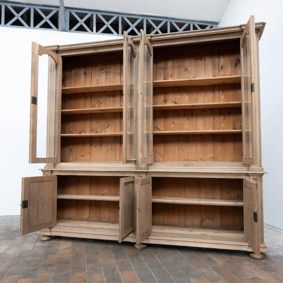 Large glass-fronted oak library – 19th century