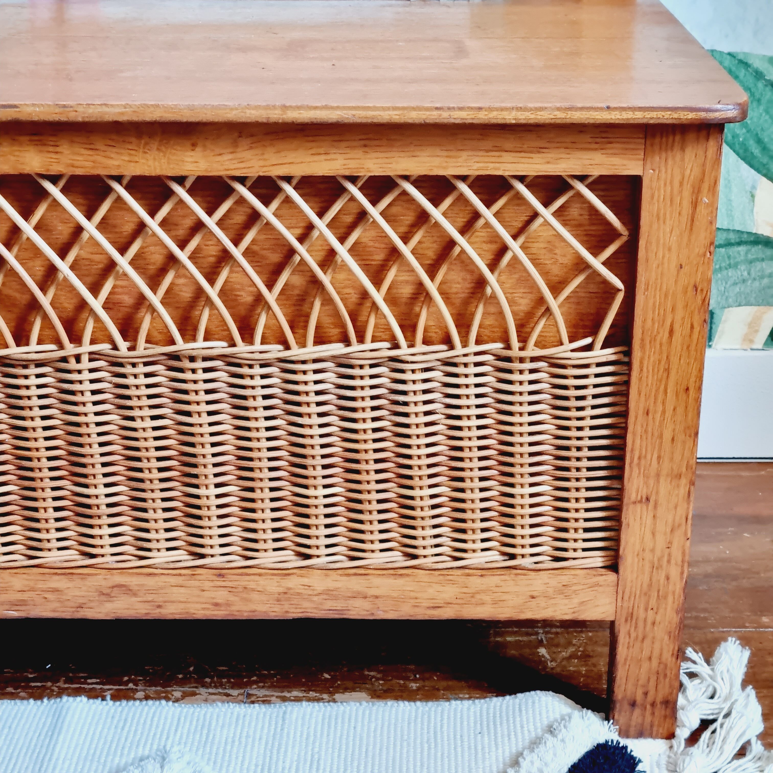 Bench chest veneer oak and rattan