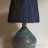 Vintage potter's ceramic table lamp, raffia lampshade
