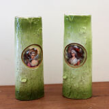 Pair of porcelain vases with portrait decoration of a woman