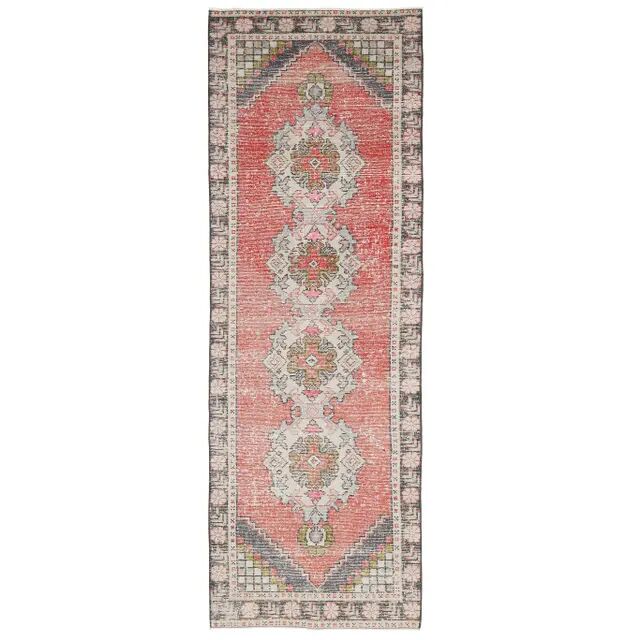 Vintage Turkish Oushak Handmade Wool Cotton Pink Runner 88x273