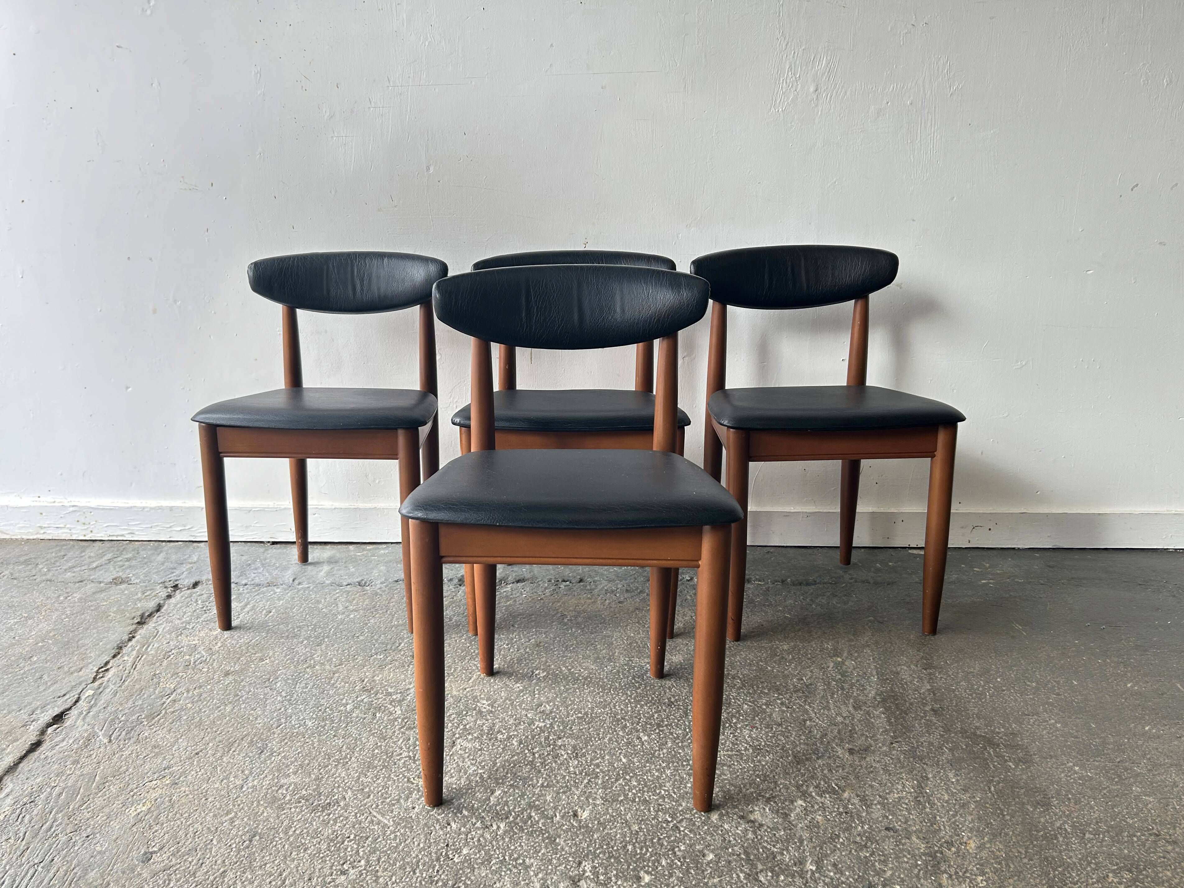 Four Schreiber Mid Century Dining Chairs Black Leatherette Floating Backres