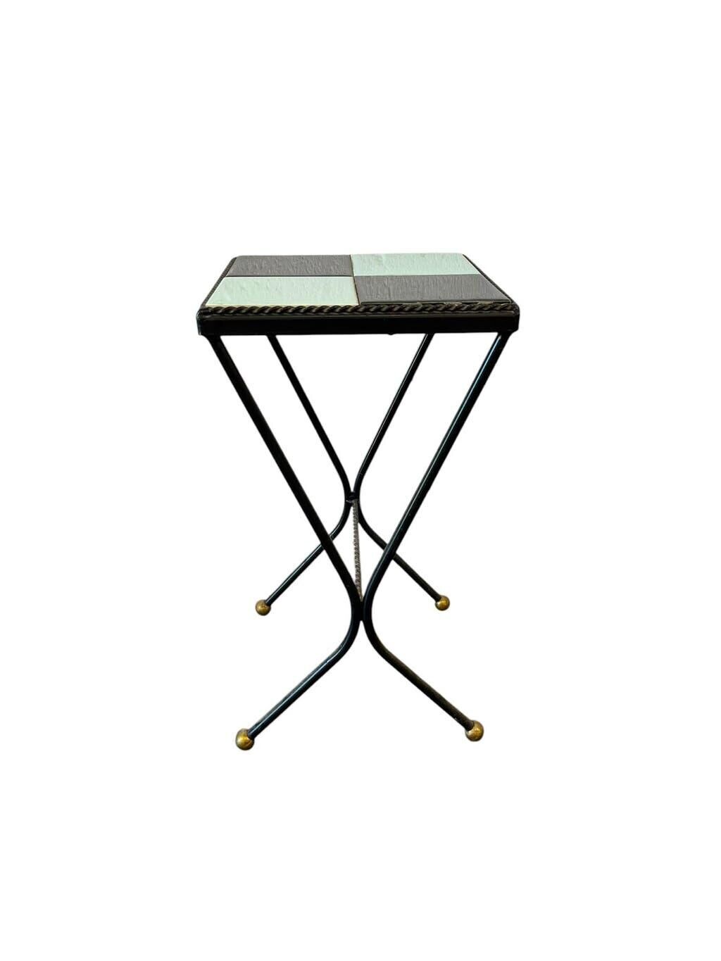 Vintage side table/plant table in mint blue and black ceramic