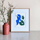 Bird and flower (blue and green) — peinture originale en édition limitée par Deleine