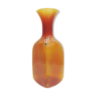 Mid-century amber bubble art glass vase AV Italy italian empoli