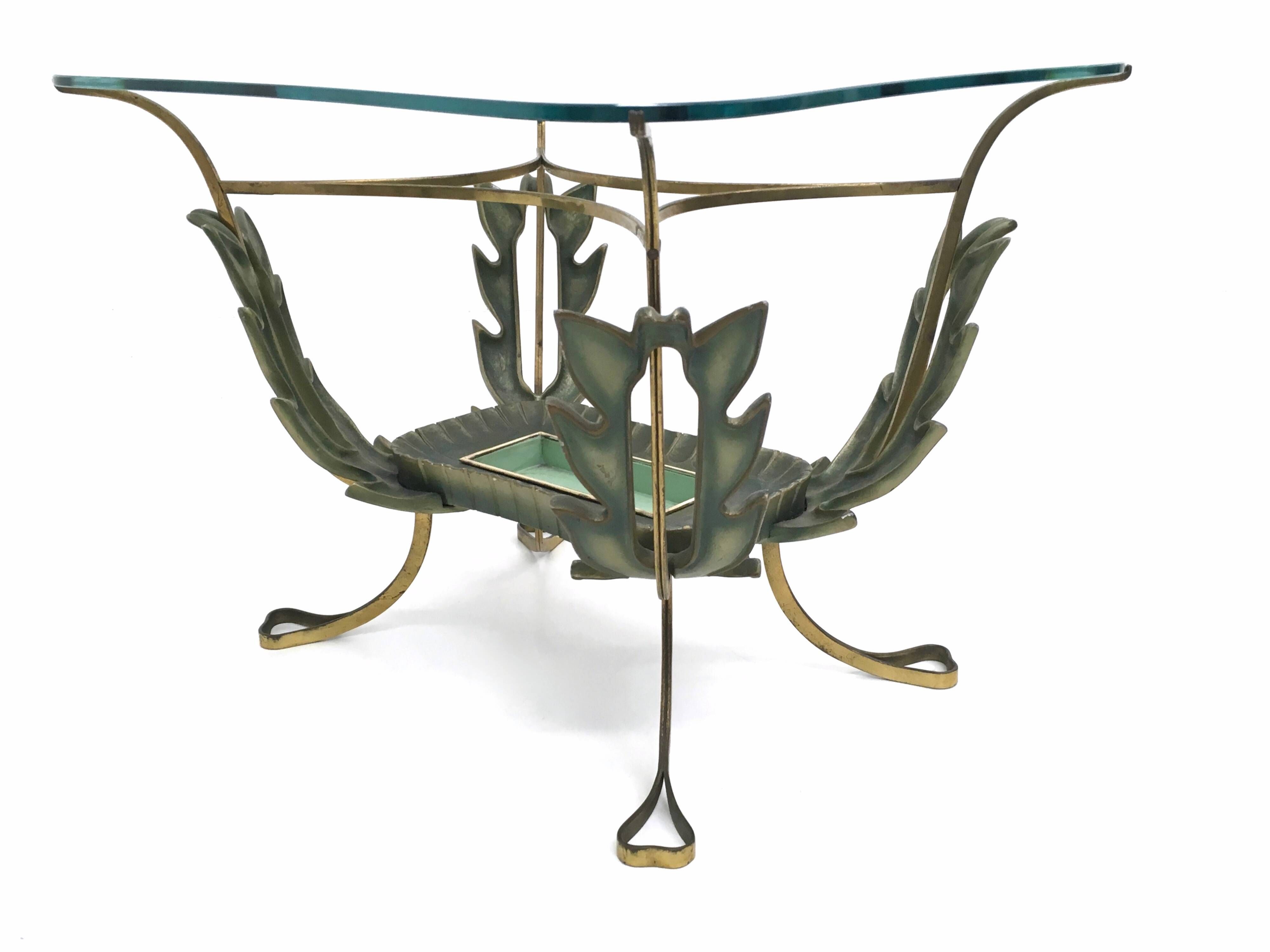 Vintage Brass and Varnished Metal Coffee Table by Pierluigi Colli, Italy