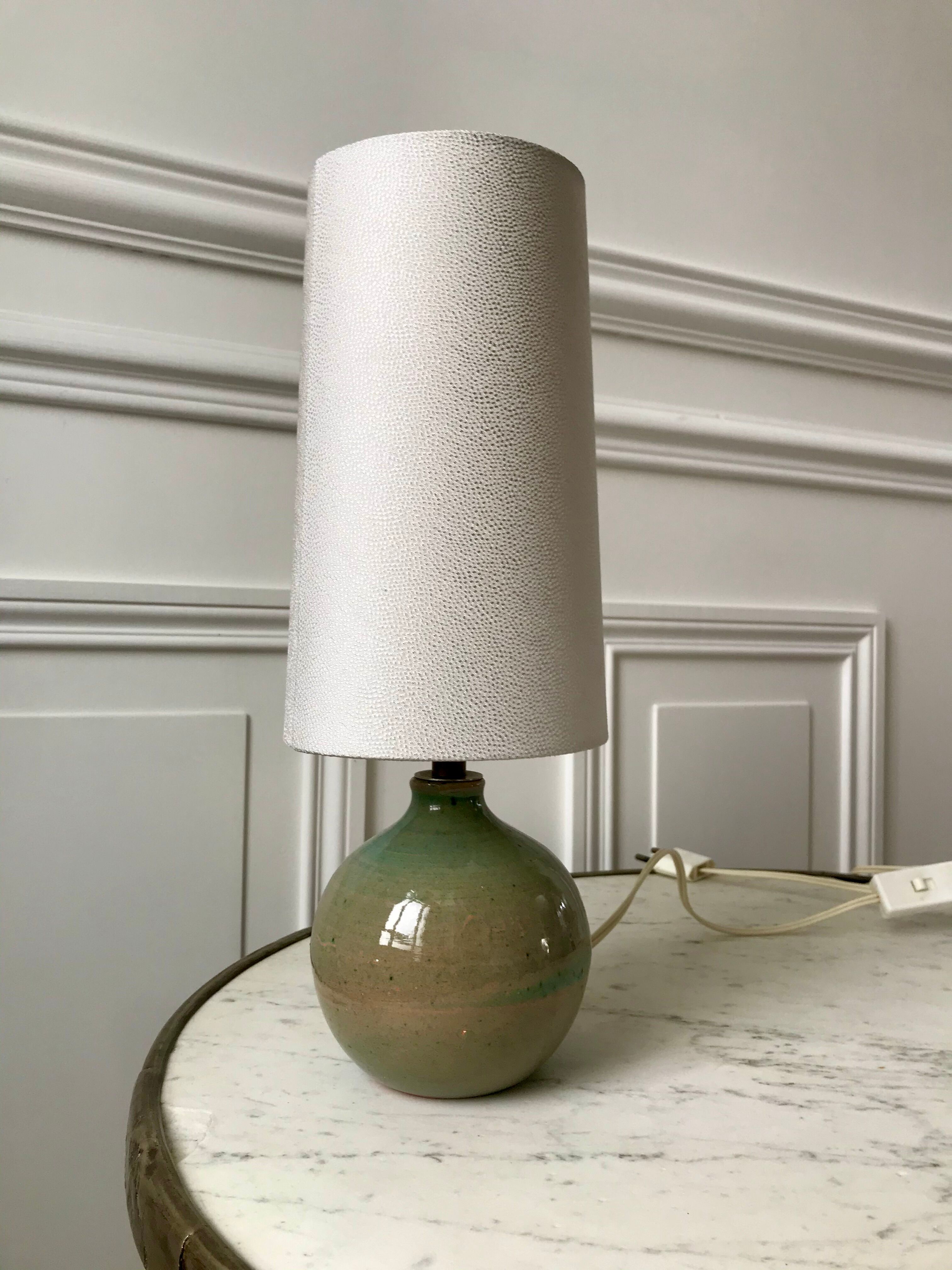 Signed stoneware lamp with cylindrical shade 60s-70s