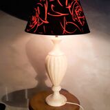 Large albaster lamp 1960 has 70 lampshade in velvet and red 66cm