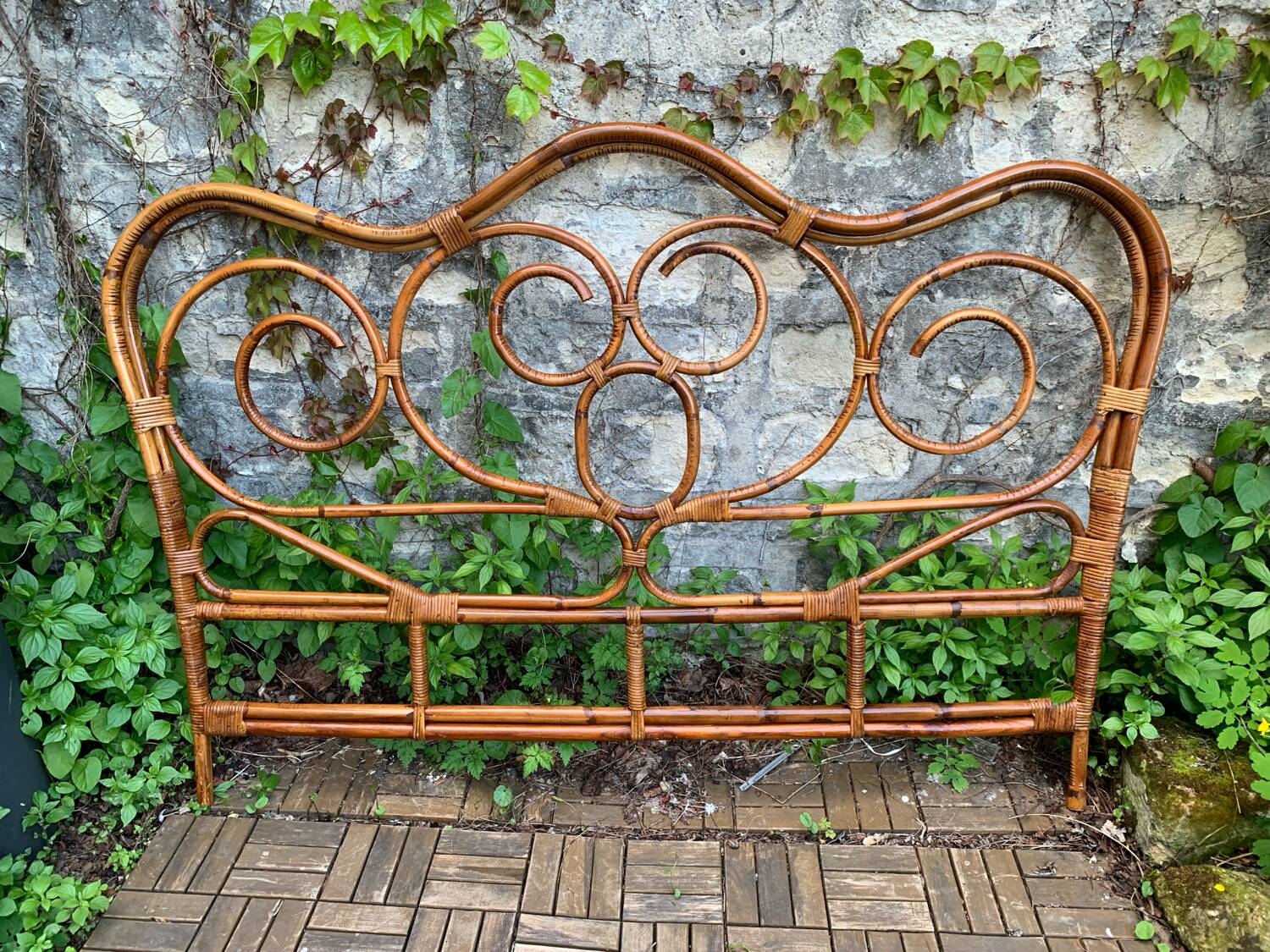 Bamboo and rattan headboard 160cm vintage 1960