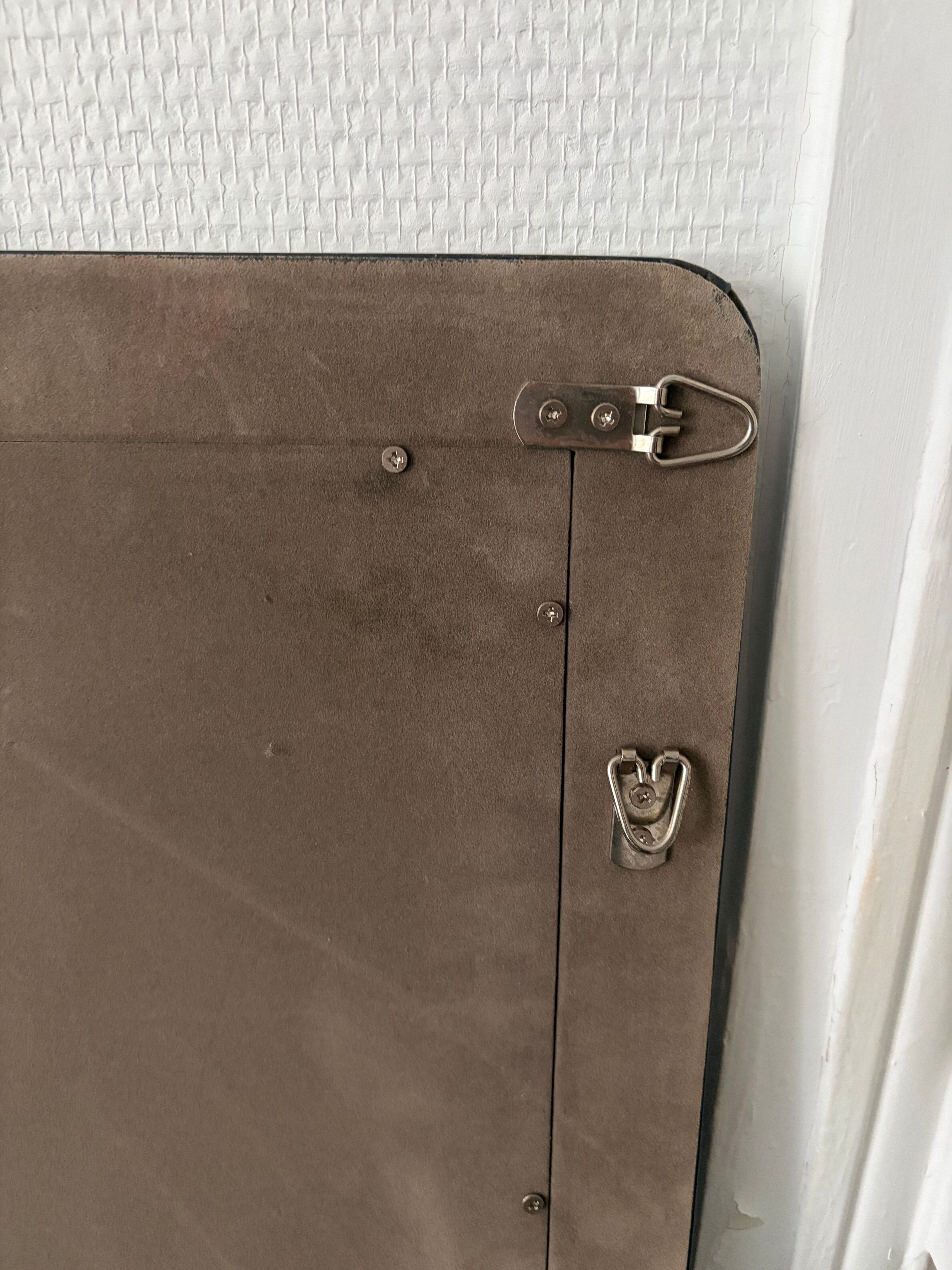 Large grey leather mirror