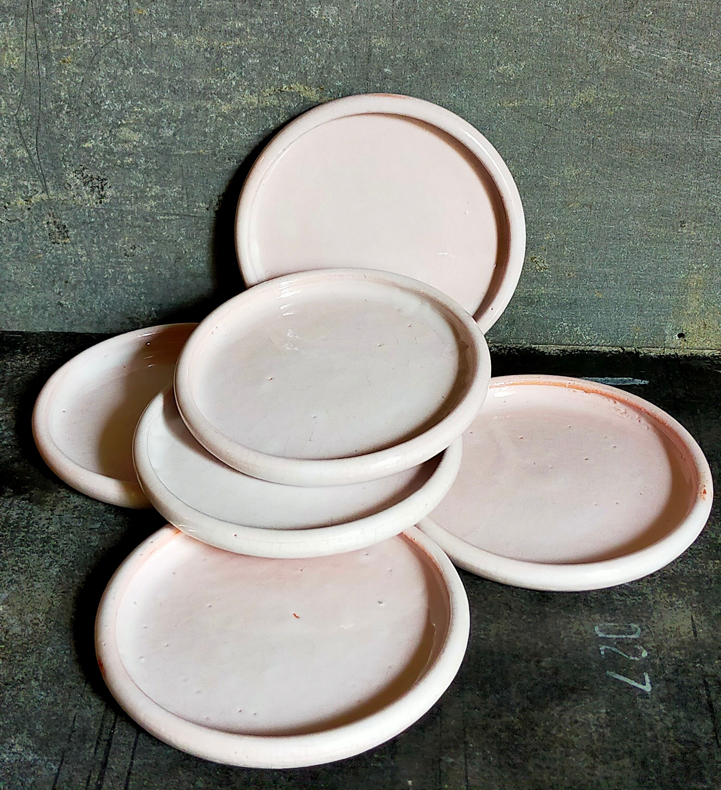 Six antique enamelled earth cut-cups