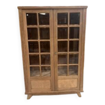 oak two-door display cabinet