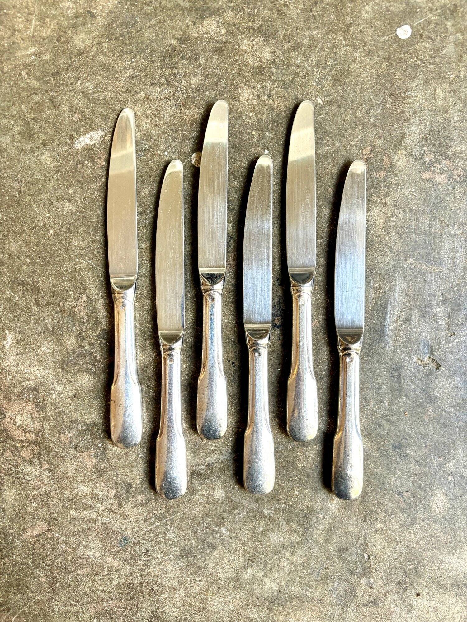 6 Guy Degrenne dessert knives in silver metal