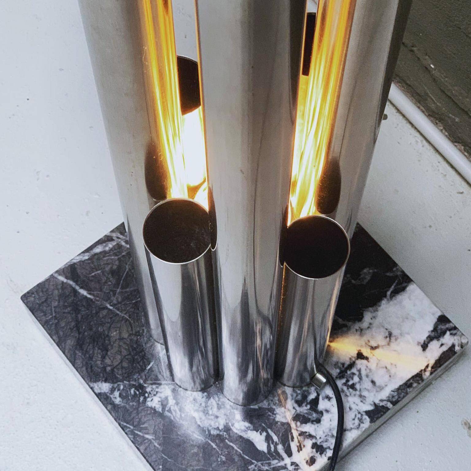 Sculptural lamp - coat rack in steel and marble, Italian, Space Age, Decorative