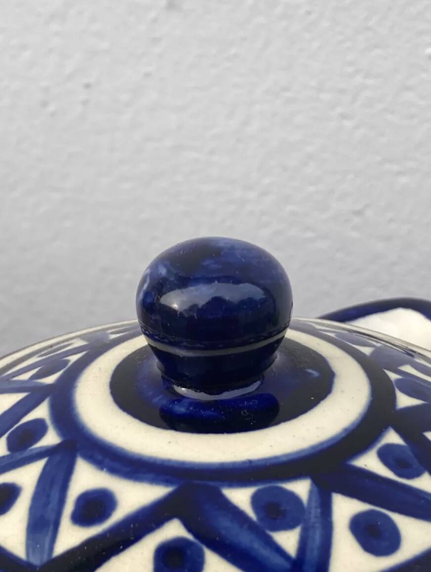 Blue and white ceramic teapot