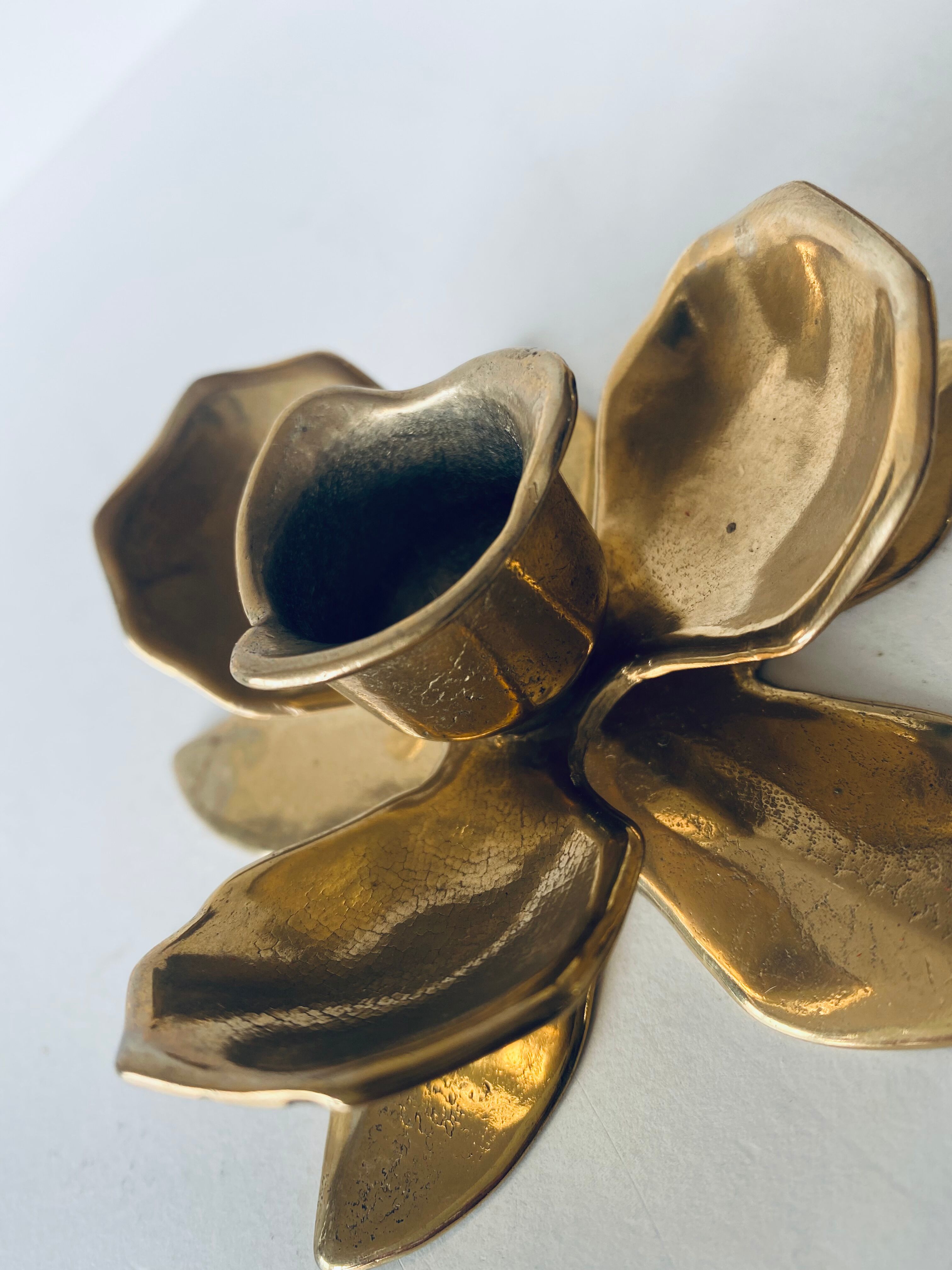Brass flower candlestick