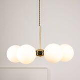 Mid-Century Modern Italian 6-Arm Sputnik Chandelier with Opaline Shades, 19