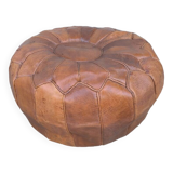 Large round Moroccan leather pouf