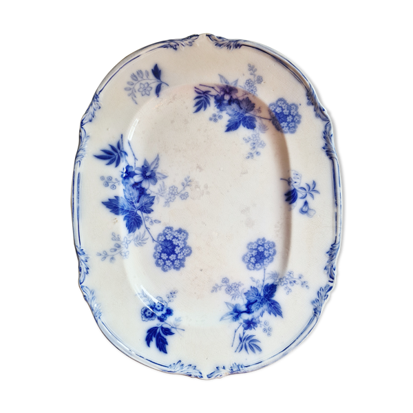 Plat ancien en terre de fer Wood and Brownfield Angleterre modèle Verbena bleu vers 1845