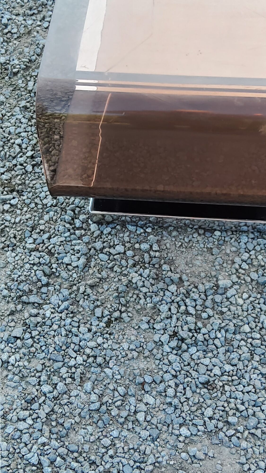 Coffee table from the 70s in chromed steel and smoked plexiglass double swivel trays