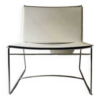 “Fil” low chairs in metal and white leather by Pascal Mourgue for Cinna, Ligne Roset