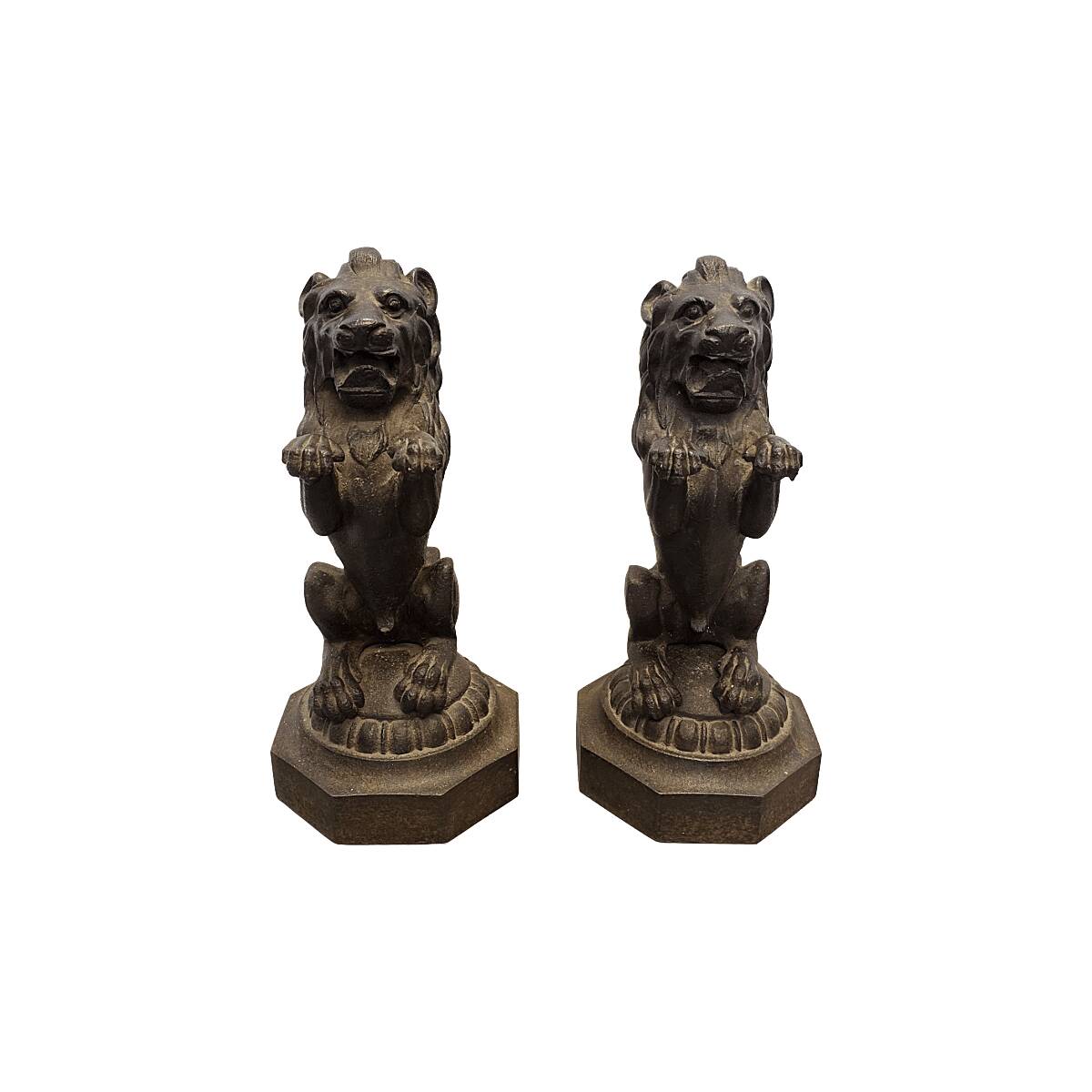 Victorian Cast Iron Lions On Pedestals, late 1800s