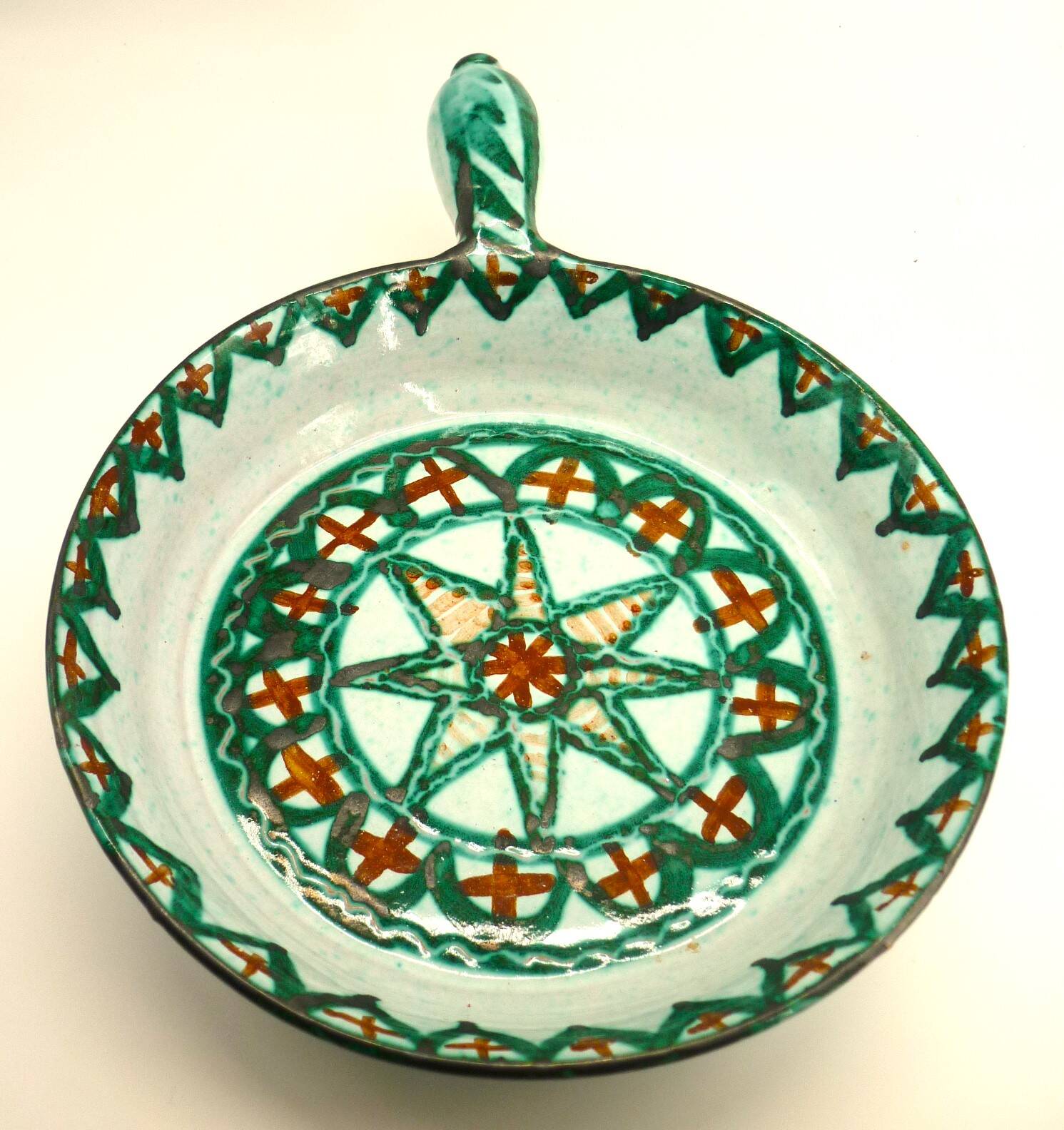 Large frying pan, casserole, signed enamelled ceramic by Humbert Pittari Vallauris.