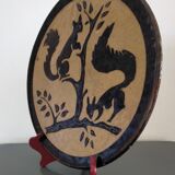 Vintage dish from Dauphiné in glazed terracotta with squirrels