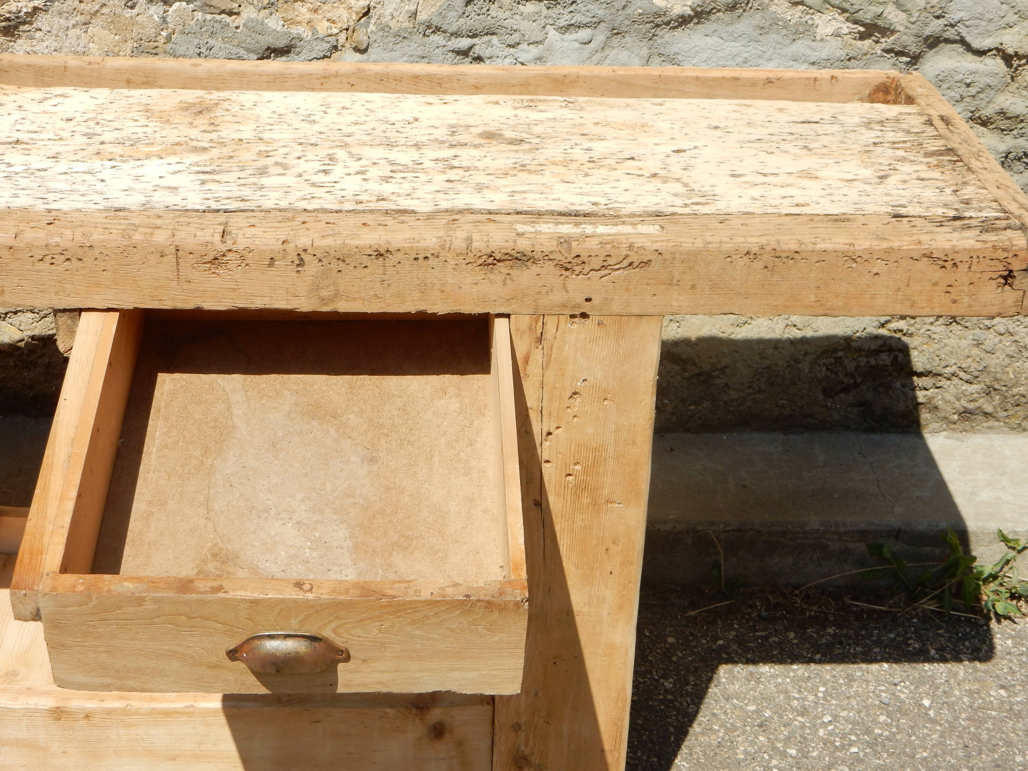 Large oak and fir carpenter's workbench - Old trade furniture