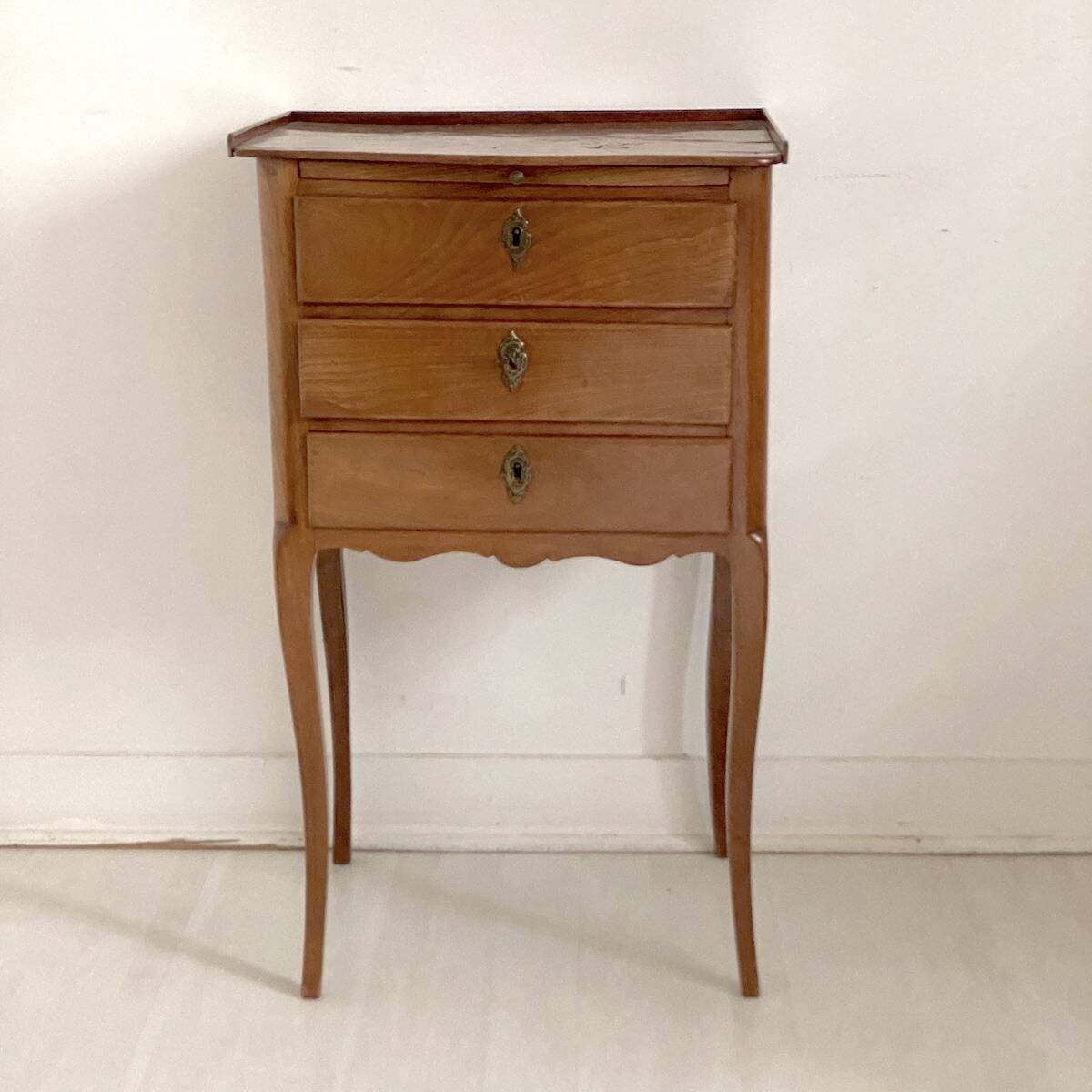Louis XV style cherry wood bedside table with cabriole legs