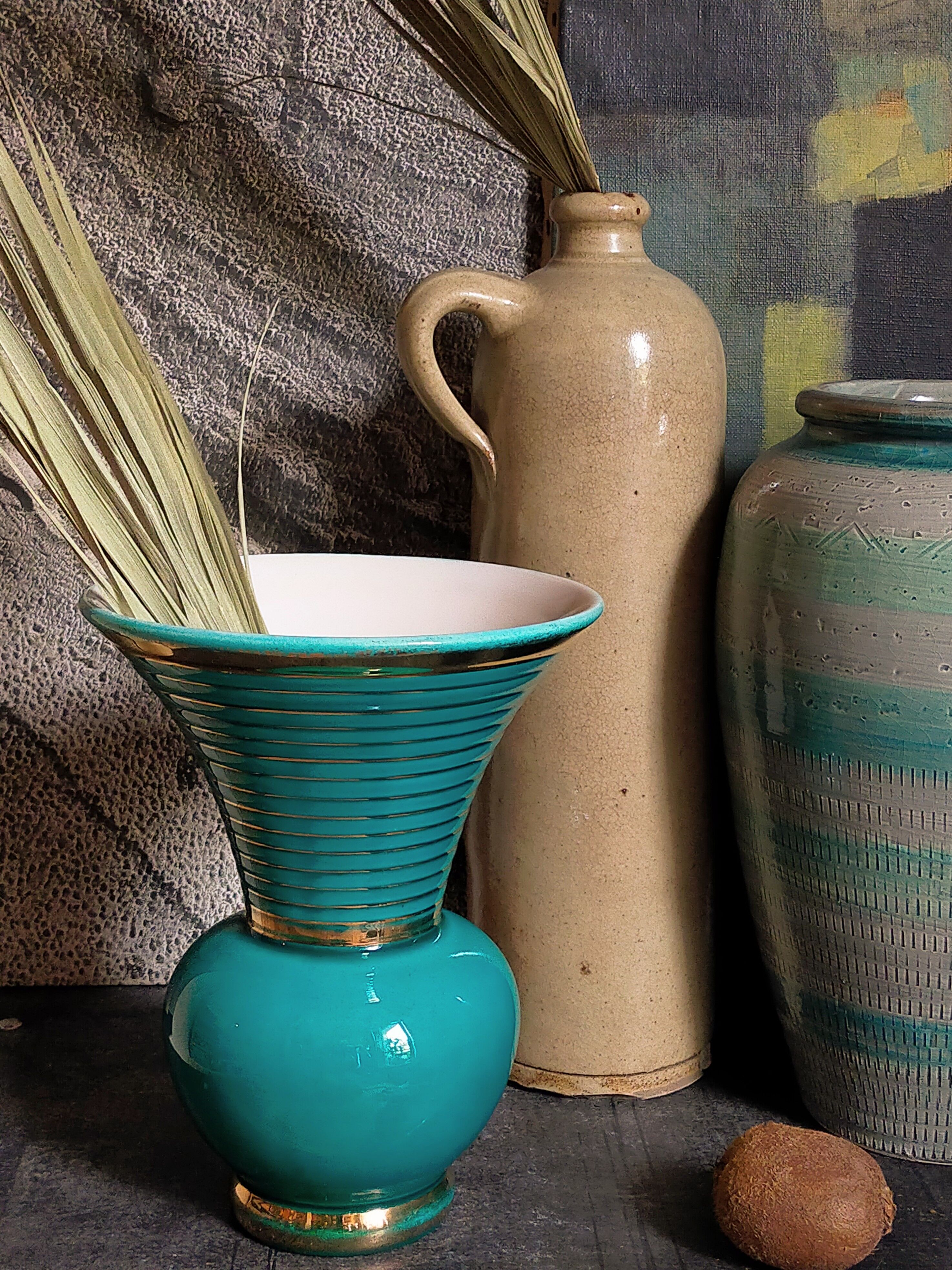 Art-deco vase in green and gold slip