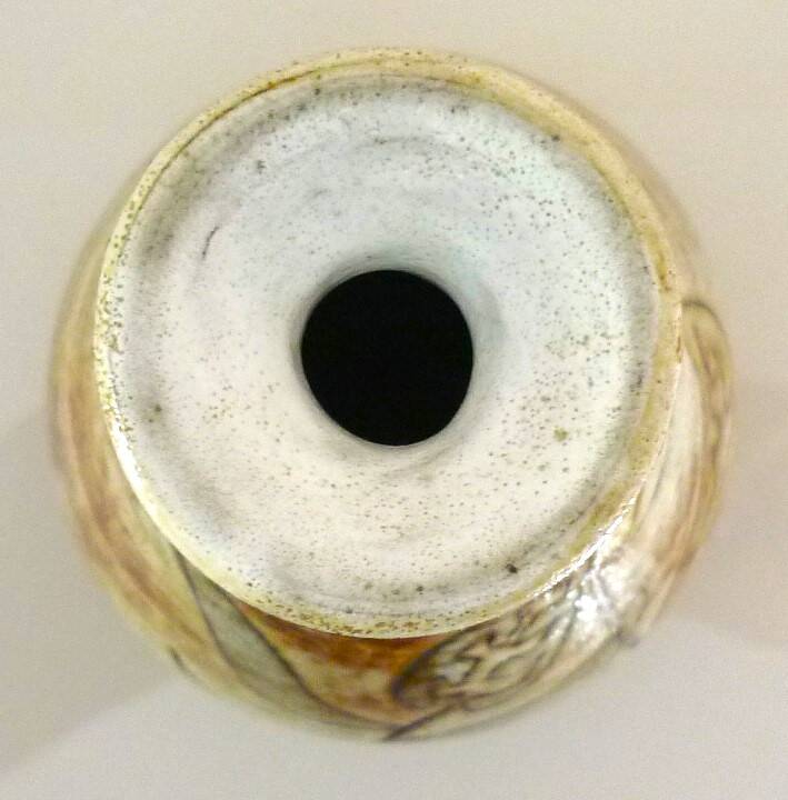 Glazed ceramic drop vase, signed Michel Argans, leaf decoration