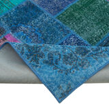 Handmade anatolian vintage 202 cm x 300 cm blue patchwork carpet