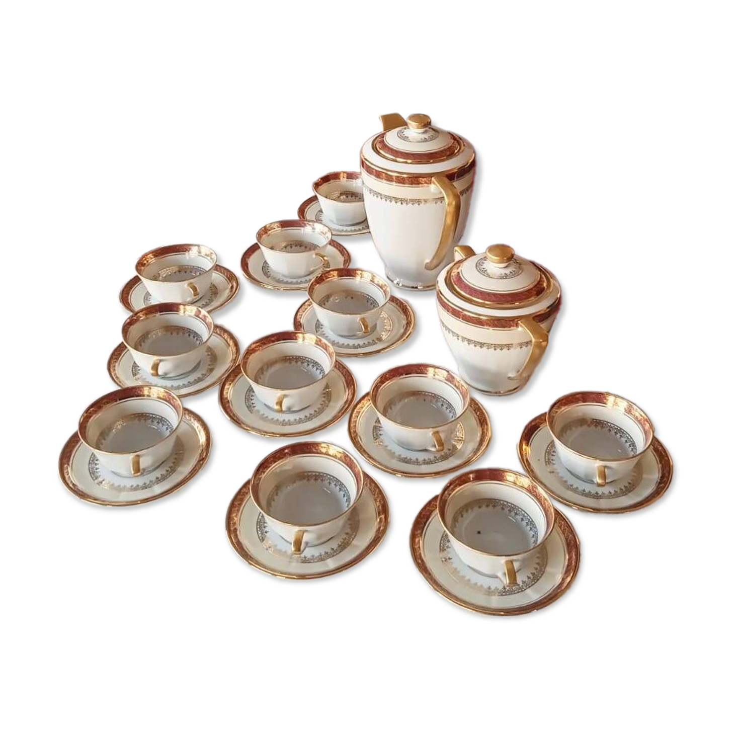 Vilatte Limoges Porcelain Coffee Service 13 Pieces, 11 People 1950