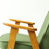 Modern fauteuil chêne clair vert forêt velvet 1962 design by Chierovski milieu de siècle