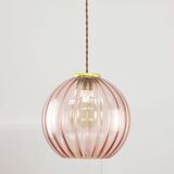Mid-Century Italian Pink Glass and Brass Pendant Lamp