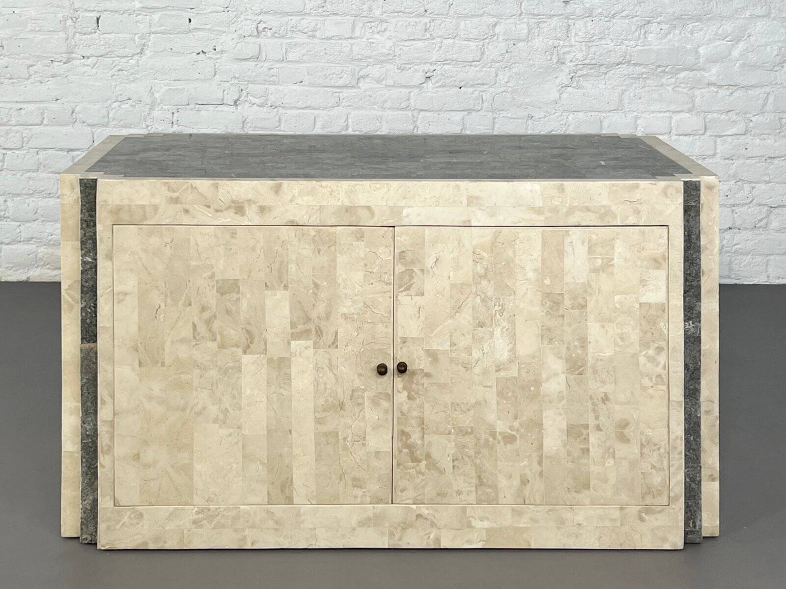 Vintage stone and brass marquetry sideboard, 1980s