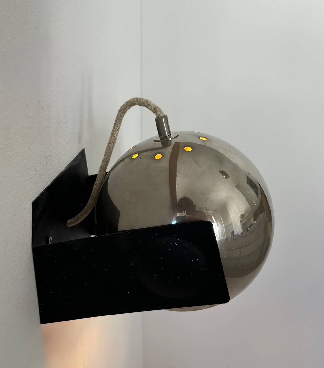 Pair of adjustable wall lights, chrome and matte black metal, France 1970