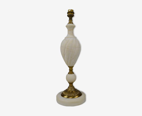 Pied de lampe blanche style Néoclassique en Albatre et Bronze, Italie, circa 1950