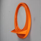 Vintage Italian Space Age round plastic mirror with shelf, 1970s