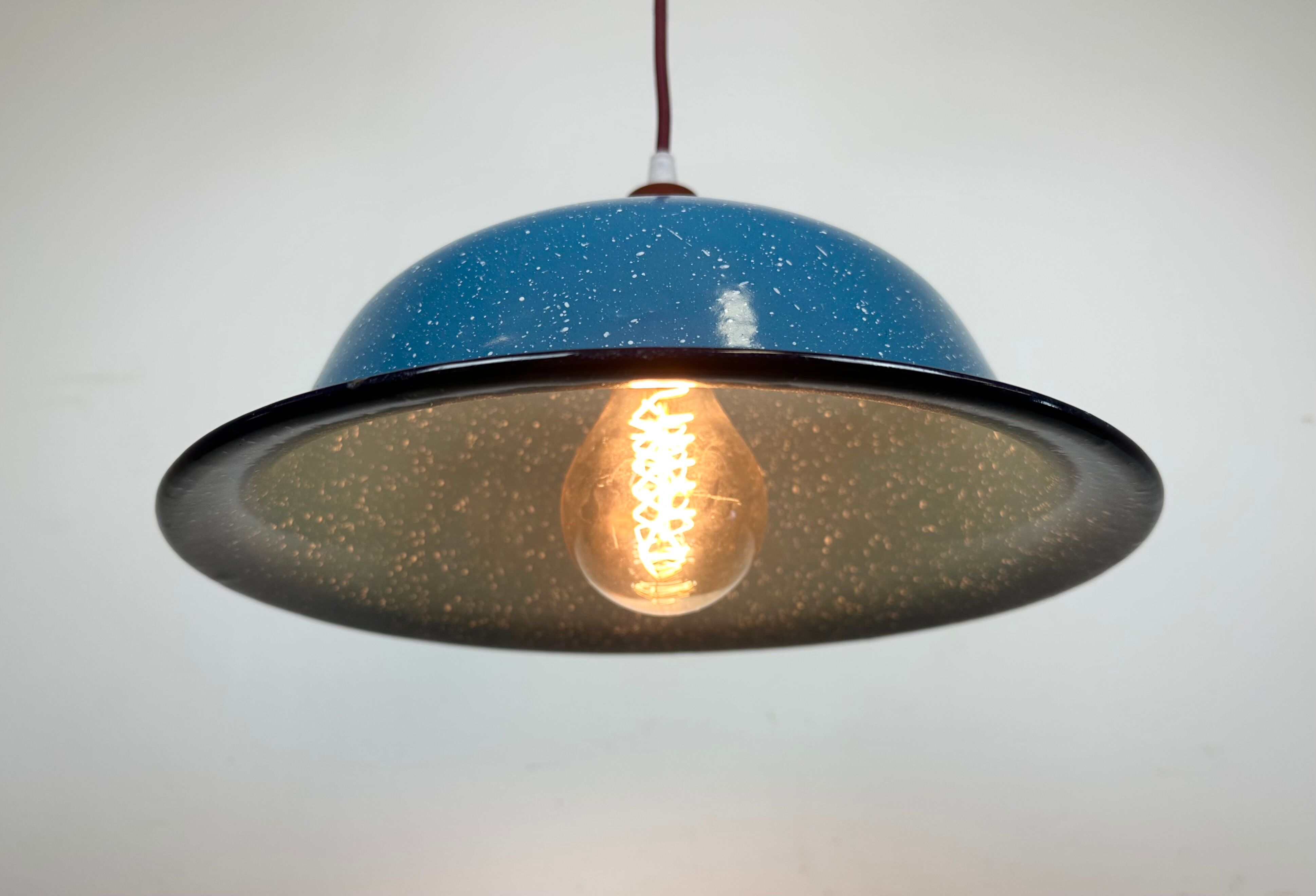 Industrial Factory Blue Enamel Ceiling Lamp, 1960s