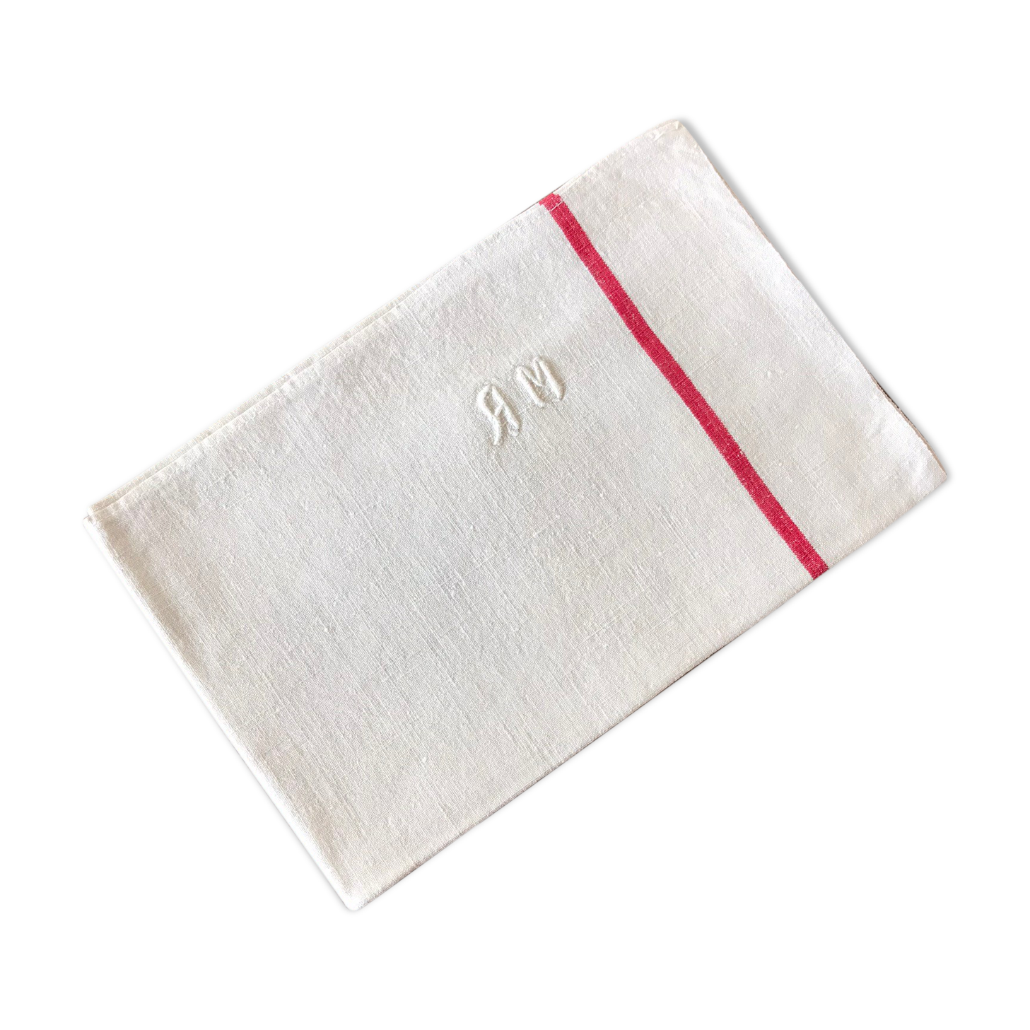 Old linen and hemp towel monogrammed MR