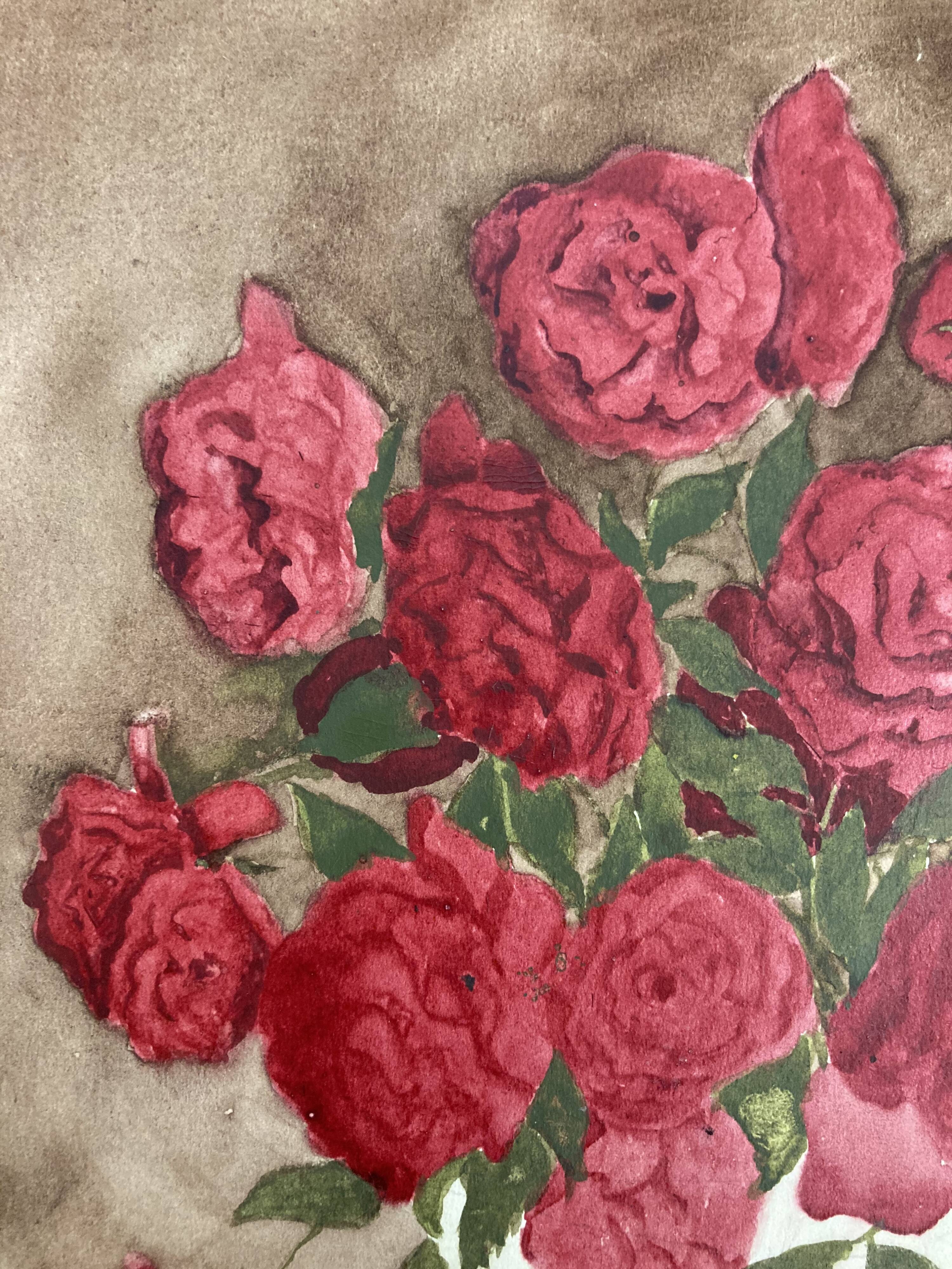 Watercolor with bouquet of roses