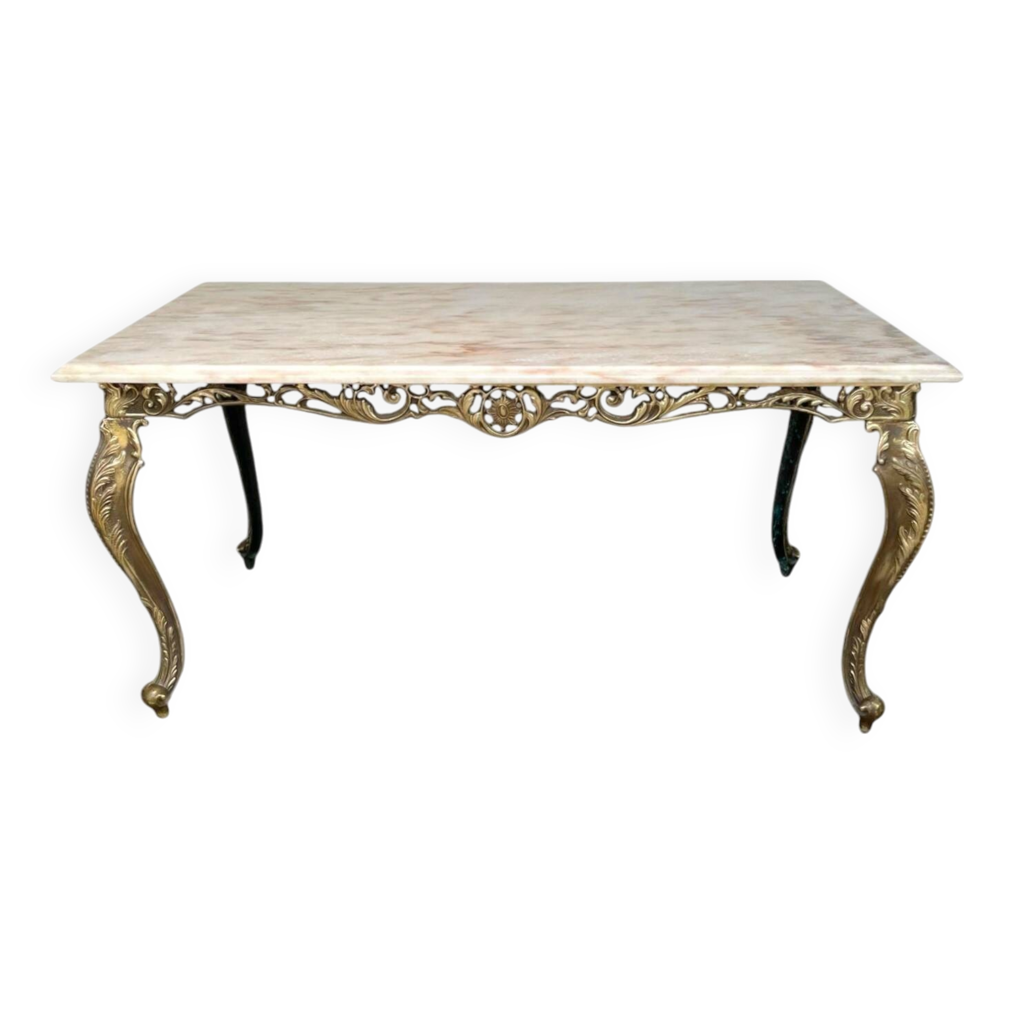 Louis XV style coffee table in marble and copper