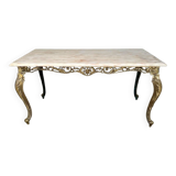 Louis XV style coffee table in marble and copper
